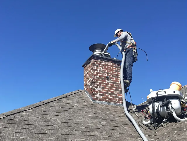 Dedicated Lincoln Chimney Sweep team member cleaning a chimney in Lincoln, RI