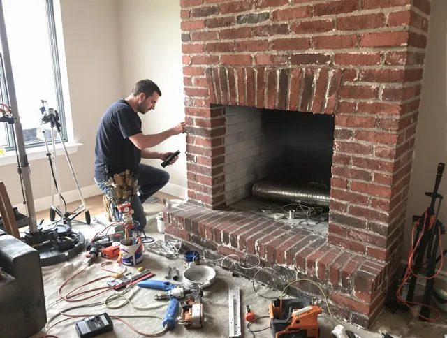 Lincoln Chimney Sweep specialist finalizing chimney liner service in Lincoln, RI