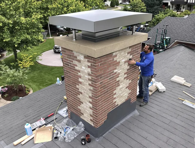 Lincoln Chimney Sweep team working on a custom chimney remodel in Lincoln, RI