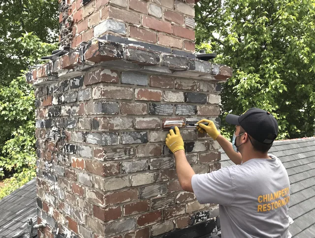 In-progress chimney restoration by Lincoln Chimney Sweep in Lincoln, RI
