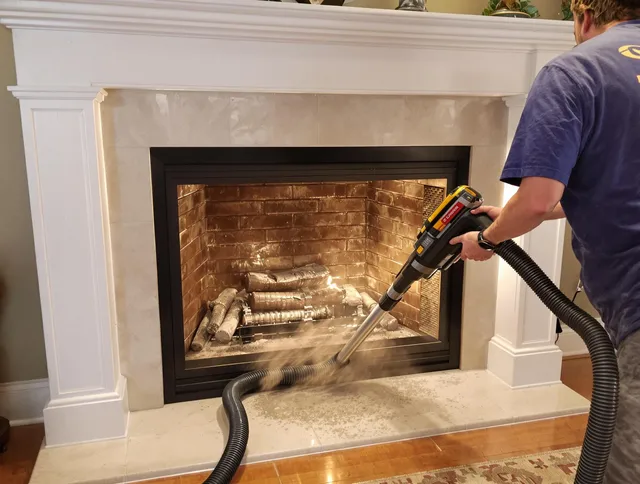 Fireplace cleaning performed by Lincoln Chimney Sweep in Lincoln, RI